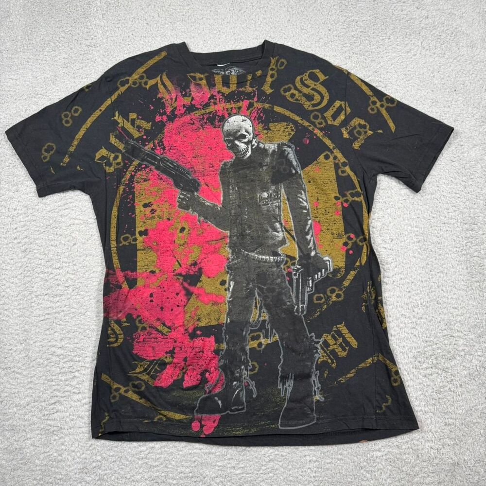 Men’s grunge Y2K skull & guns Black Label Society Rock and Rebellion shirt ❤️‍🔥